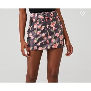 For Love And Lemons Wren Mini Skirt Roses, Faux Leather, Romantic Sexy, SZ M